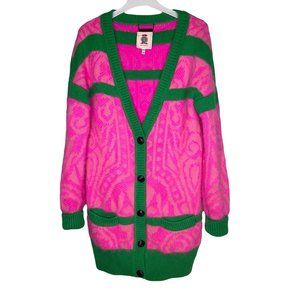 Juicy Couture Malachite Combo Sweater Oversized Button Front Pink & Green XS/S